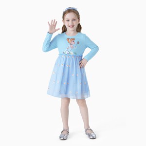 PATPAT Disney Frozen Elsa Princess Cinderella Ariel Baby/Toddler Dress, Ruffle Long-Sleeve Mesh Overlay Tulle Dress - 1 of 4