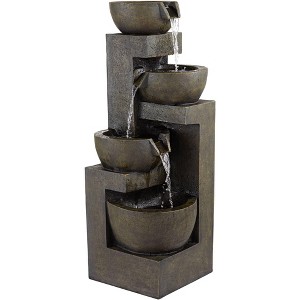Four Bowl 42" High Large Modern Indoor Outdoor Decor Gray Faux Stone Floor Fountain with Light LED Cascading Outside Garden Patio - 1 of 4