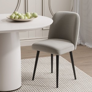 Wooakway 2 Beige Dining Chairs Metal Legs Slanted Back Wide Seat 23" x 33" for Living Dining Room - 1 of 4