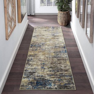 2'x6' Washable Soft Runner Rug, Abstract Design for Bedroom, Living Room, Kitchen, Non-Slip, Stain-Resistant, Low Pile, Blue Grey - 1 of 4