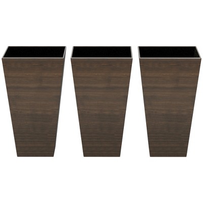 Outsunny 28" Tall Outdoor Planters, Set of 3 Large Taper Planters with Drainage Holes and Plug, Faux Wood Plastic Flower Pots