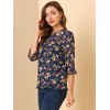 INSPIRE CHIC Women's Round Neck Ruffle 3/4 Sleeve Floral Print Chiffon Blouse - 4 of 4
