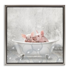 Stupell Industries Baby Piglets Bath Time Floating Frame Canvas Art, Gray, 18" x 18" - 1 of 4
