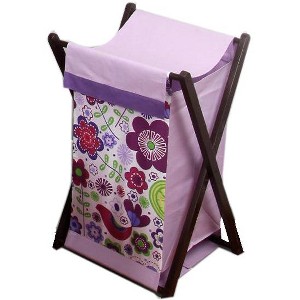 Bacati - Botanical Purple Laundry Hamper with Wooden Frame - 1 of 4