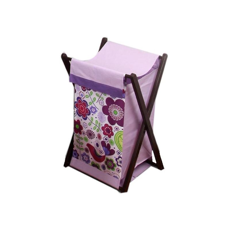 Bacati - Botanical Purple Laundry Hamper with Wooden Frame, 1 of 7