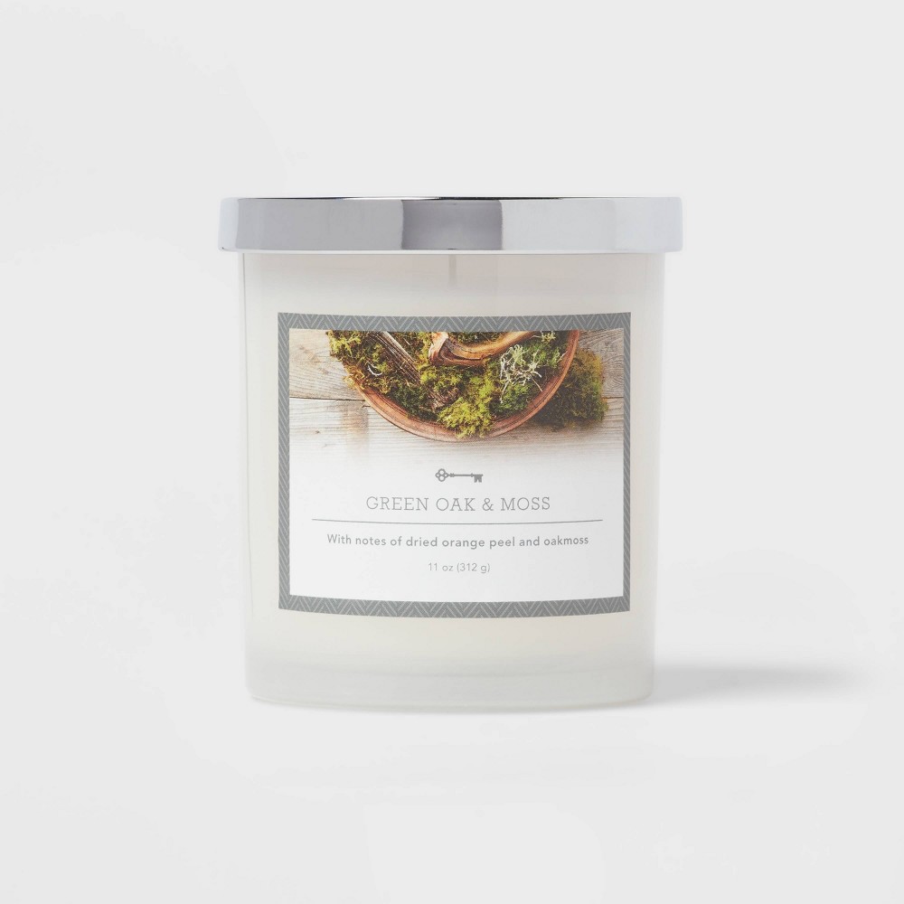 Photos - Figurine / Candlestick Milky Glass Green Oak & Moss Lidded Jar Candle 11oz - Threshold™