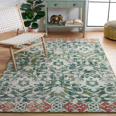 Green and Ivory Flat Woven Rectangular Area Rug