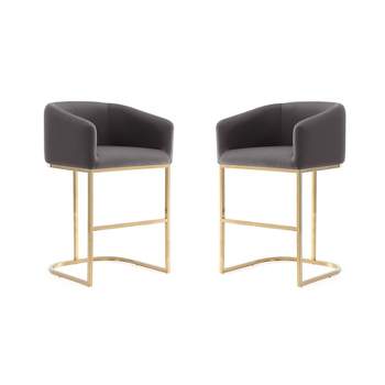 Set of 2 Louvre Upholstered Stainless Steel Counter Height Barstools - Manhattan Comfort