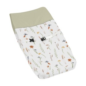 Sweet Jojo Designs Girl Changing Pad Cover Watercolor Floral Garden Green Blue and Orange - 1 of 4