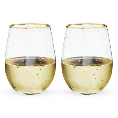 Gold Rim Celestial Pattern Stemless Wine Glass Set