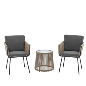 Barton 3PCS Outdoor Patio Conversation Set Chat Bistro Set (2) Chairs Armrest and Glass Table, Grey - 1 of 4