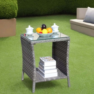 Chic Crate-1-Piece PE Rattan & Steel Coffee Table with Tempered Glass - Outdoor Patio Furniture for Backyard, Garden, Deck (Weather-Resistant)