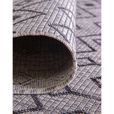 Abstract Gray Synthetic 2' x 6' Outdoor Runner Rug