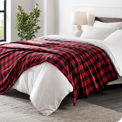Luxurious King-Sized Buffalo Plaid Red/Black Microplush Fleece Blanket