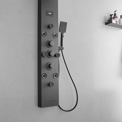 Matte Black 52'' Shower Panel with Rainfall Shower Head and Body Jets