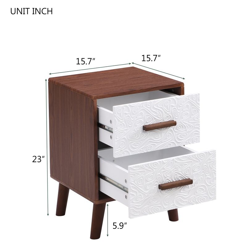 Square End Table Adorned with Embossed Patterns for Living Room, Brown+White - ModernLuxe, 3 of 10