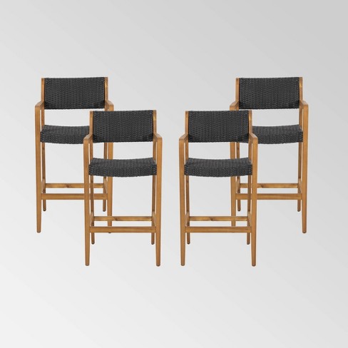 Genesee 4pk Acacia Wood Bar Stools Teak black Christopher