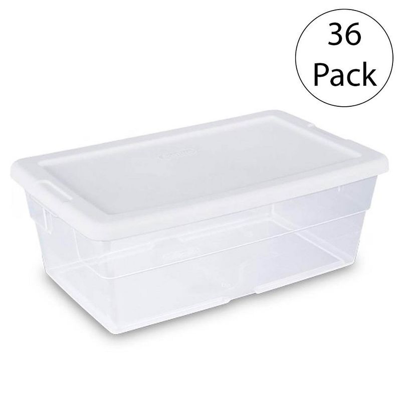 Sterilite 6 Quart Clear Closet Storage Tote Container with White Lid, 36 Pack, 1 of 7