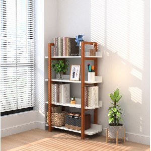 Retro Wooden Bookshelf, 4 Tier Bookcase For Displaying Decor, Open Planting Stand, Freestanding Photo Albums Storage Organizer For Bedroom Home Office - 1 of 3