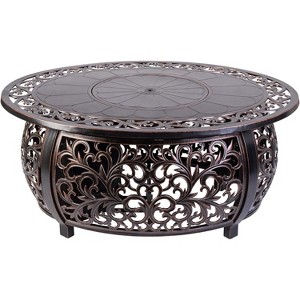 Fire Sense 62198 Toulon Filigree Aluminum Convertible Gas Fire Pit Table 55,000 BTU Outdoor Multi-Functional With Fire Bowl Lid, Nylon Weather Cover - 1 of 4