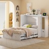 Vynxaria Full Size Murphy Bed with Drawer, Rattan Decor, 2 Storage Cabinets, Sockets & USB Ports, Pulley Design, White. - 3 of 4