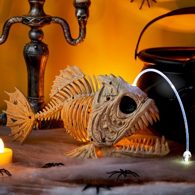 Joyfy 10.2” Halloween Fish Skeleton with LED Eye, Plastic Fish Bones for Halloween Party Photo Prop , Graveyard Indoor Outdoor Decor