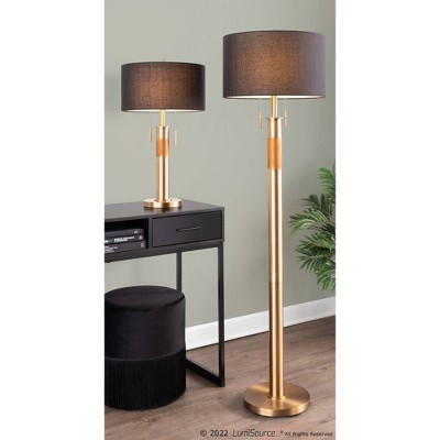 Trophy Industrial Antique Brass and Black Table Lamp with Linen Shade