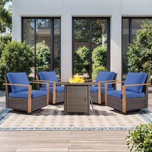 Buenhomino Outdoor Furniture with Fire Pit -Patio Table and Chairs Set of 4 Swivel Patio Chairs for Deck Porch Garden Poolside Backyard - 1 of 4