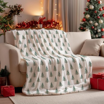 Christmas Flannel Blanket Throw, Christmas Trees Soft Fuzzy Plush Cozy Blankets for Couch Sofa Bed, Ideal Gifts for Kids Wife Self