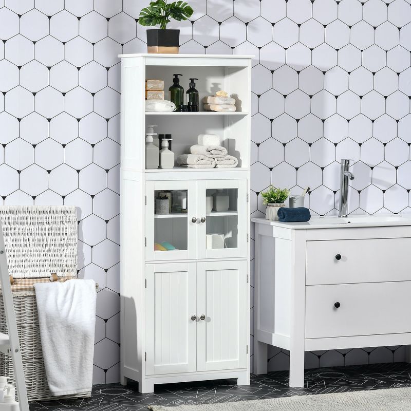 HOMCOM 63" Small Buffet with Hutch, 4-Door Kitchen Pantry, Freestanding Storage Cabinet with Adjustable Shelf for Dining Room, Living Room, White, 3 of 7