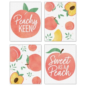 Big Dot of Happiness Sweet as a Peach - Unframed Fruit Kitchen Linen Paper Wall Art - Set of 4 - Artisms - 8 x 10 inches - 1 of 4