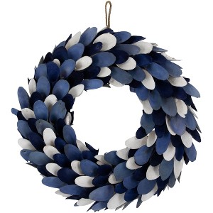 Northlight Wooden Petal Wreath - 15" - Blue and White - 1 of 4