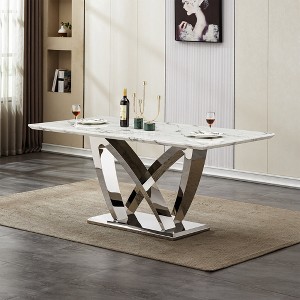 GDFStudio Ameliane Modern Faux Marble Rectangle Dining Table with Mirrored Finish Base - 1 of 4