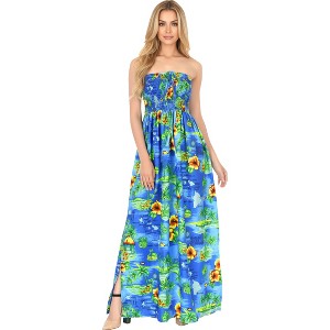 LA LEELA Women's Tube Dress Long Boho Vacation Holiday Evening Wear Flowy  L-XL Blue Floral : Target