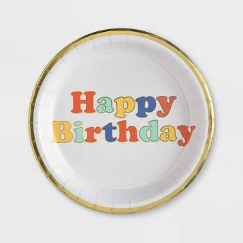 8.5" 10ct Retro Confetti "Happy Birthday" Dinner Paper Plates - Spritz™
