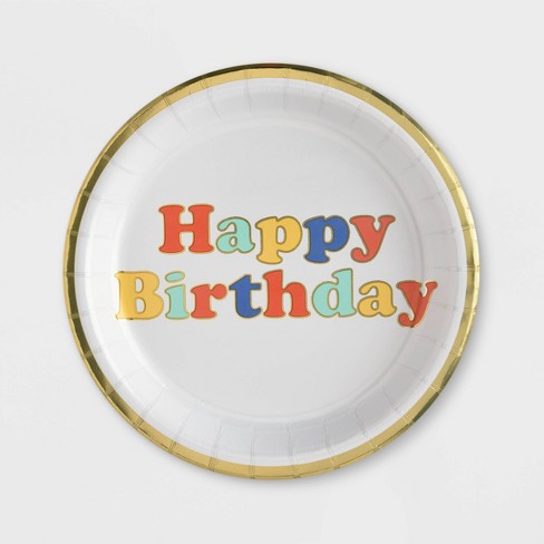 8.5" 10ct Retro Confetti "Happy Birthday" Dinner Paper Plates - Spritz™ - image 1 of 1