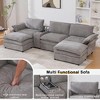 124" U-Shaped Modular Sectional Sofa with Chenille Upholstery, Storage Console, Wireless Charging, Bluetooth Speakers, Cup Holders, Movable Footstools - 4 of 4