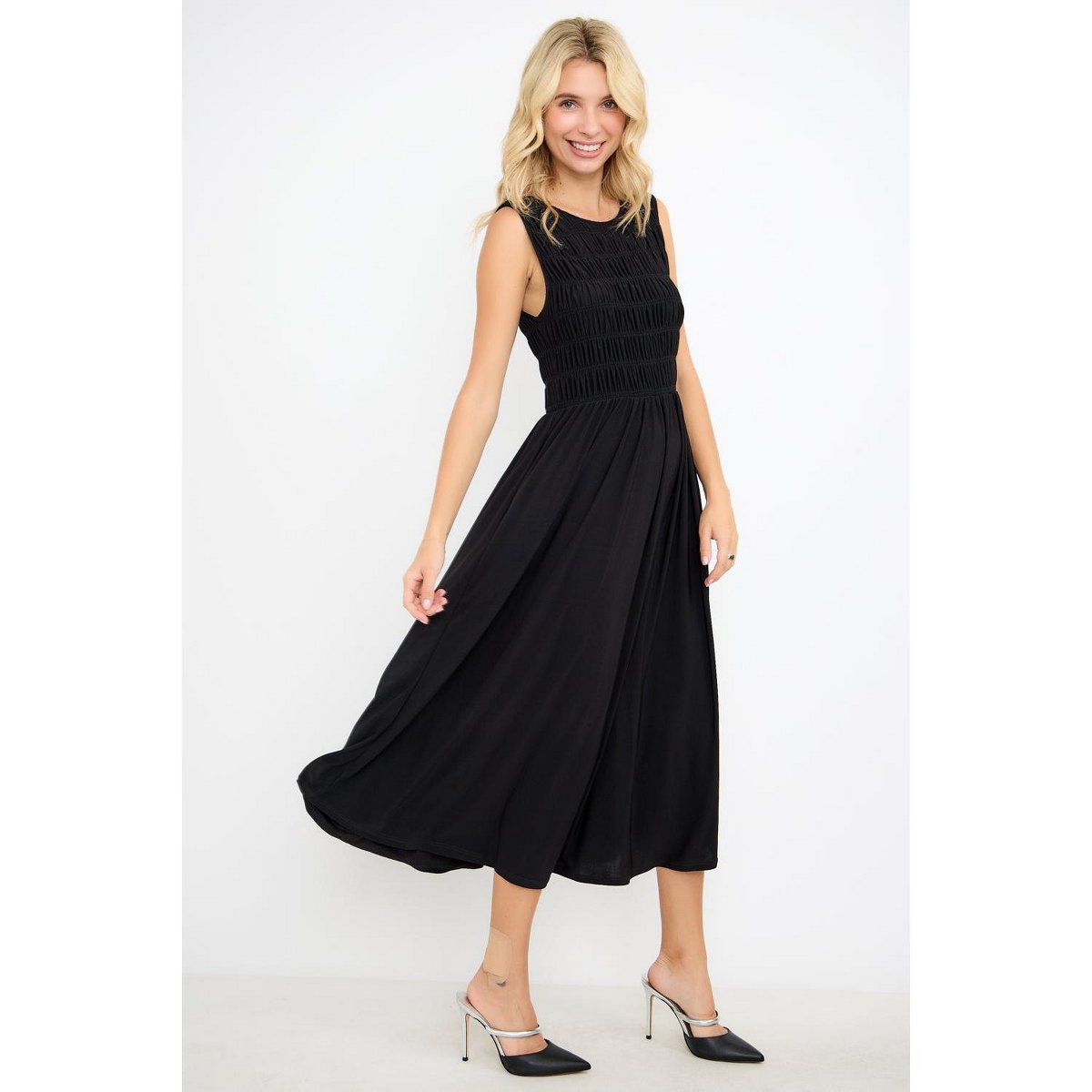 Женские платья West K Elowen Smocked Bodice Knit Midi Dress - Xsmall - Black — фото 2
