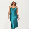 Anna-Kaci Lounge Women's Satin Slip Midi Dress with Draped Neckline Adjustable Straps and Soft Body-Skimming Flowing Silhouette - 4 of 4
