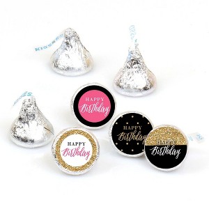 Big Dot of Happiness Chic Happy Birthday - Pink, Black and Gold - Round Candy Sticker Favors - Labels Fits Chocolate Candy (1 sheet of 108) - 1 of 4