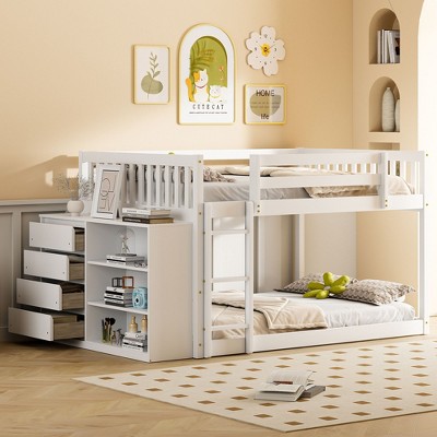 Grungis Full over Full Loft Bed with 4 Drawers and 3 Shelves,Modern Bunk Bed with Ladder and Guardrails,Loft and Bunk Bed for Bedroom