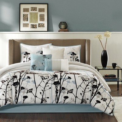 Blue and White 7 Piece Queen Microfiber Bedspread Set