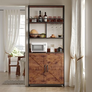 70.86" Farmhouse Coffee Bar Cabinet for Liquor, Bakers Rack with Storage, Kitchen Microwave Stand 3 Shelves & Glasses Rack, Buffet Cabinet for Home - 1 of 4