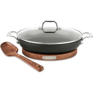 All-Clad HA1 Hard Anodized Nonstick Universal Pan with Acacia Trivet and Spoon 4 Piece, 3 Quart Induction Oven Broiler Safe 500F Sliver - 1 of 4