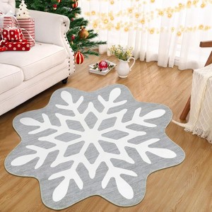 Christmas Holiday Decor Rug Washable Xmas Snowflake Area Rugs Soft Non Slip Low Pile Rugs for Living Room Bedroom - 1 of 4