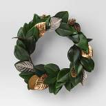 20" Magnolia Leaf with Pinecones Artificial Christmas Wreath Green/Gold - Wondershop™