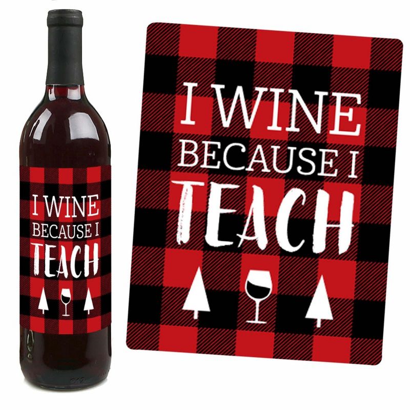 Big Dot of Happiness Plaid Teacher Appreciation - Holiday and Christmas Gifts Decorations for Women and Men - Wine Bottle Label Stickers - Set of 4, 3 of 9