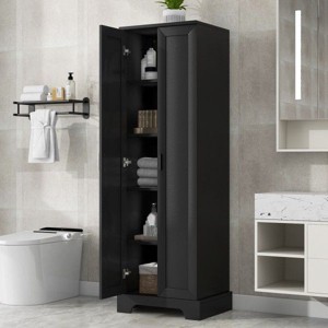 NicBex Tall Bathroom Storage Cabinet,Floor Cabinets with 2 Doors and Adjustable Shelf for Bathroom,Black - 1 of 4