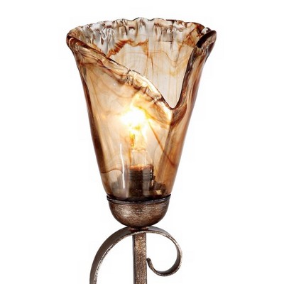 Amber Glass Bronze Scroll Wall Sconce for Vanity