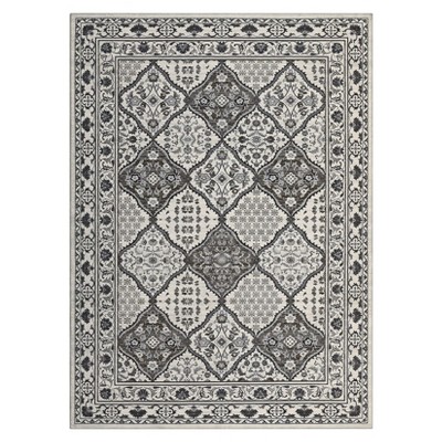 Washable Vintage Geometric Rug Non Slip Low Pile Rug Soft Throw Floor Cover Foldable Indoor Carpet for Living Room Bedroom Playroom Nursery